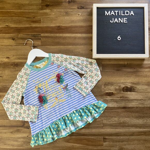 Matilda Jane Once Upon A Time Glimmer Knit Purple Green Floral Stripes Tunic 6 - Picture 1 of 7